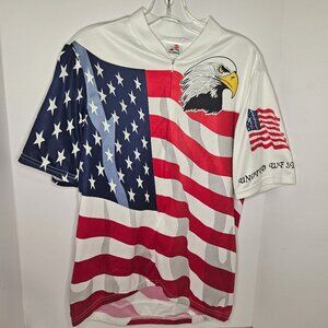 Mens USA Cycling Jersey Shirt Large Back Pockets Full Zip Bald Eagle Patriotic